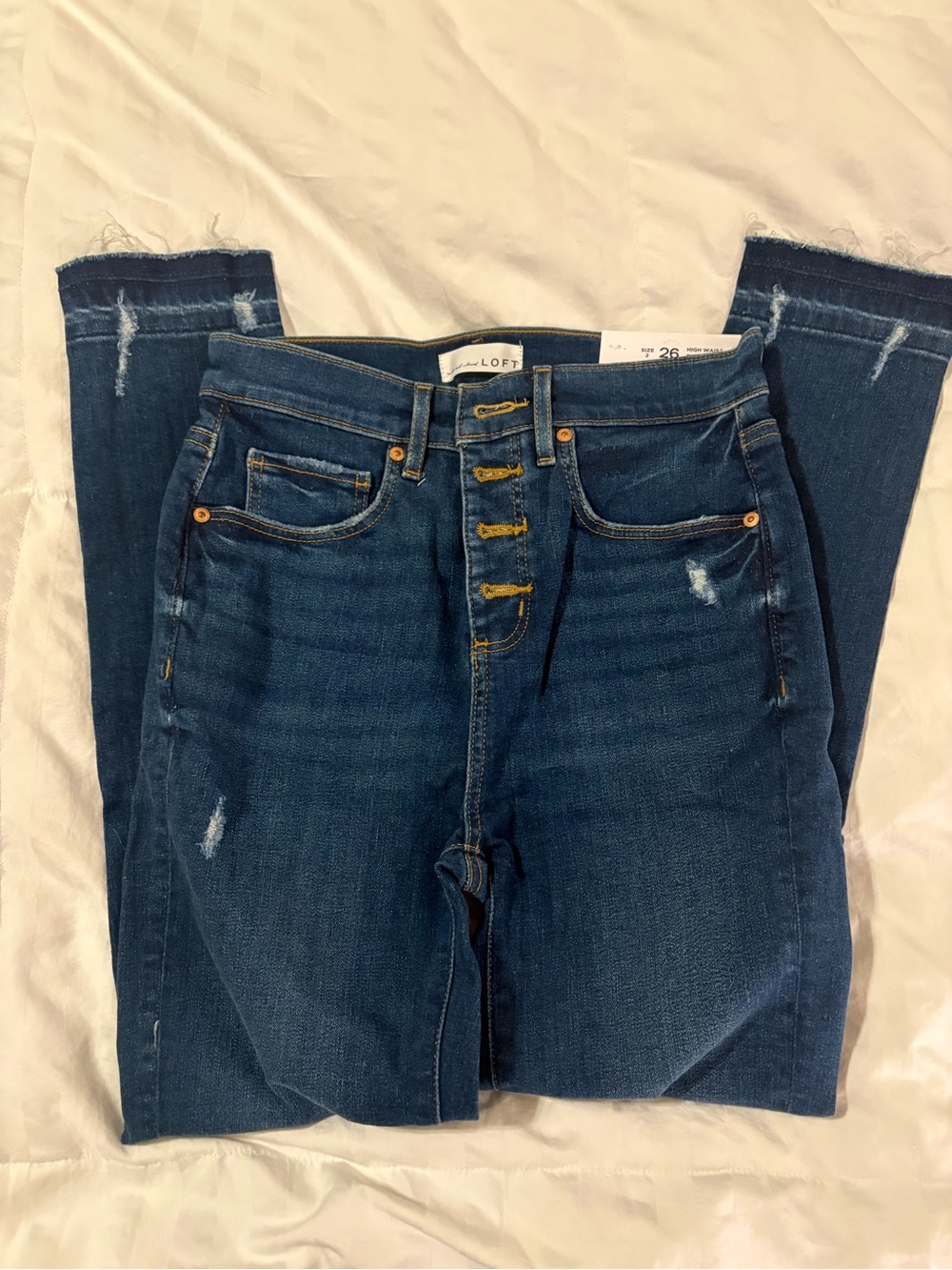 LOFT Women's Skinny Jeans in Dark Blue Button-Fly